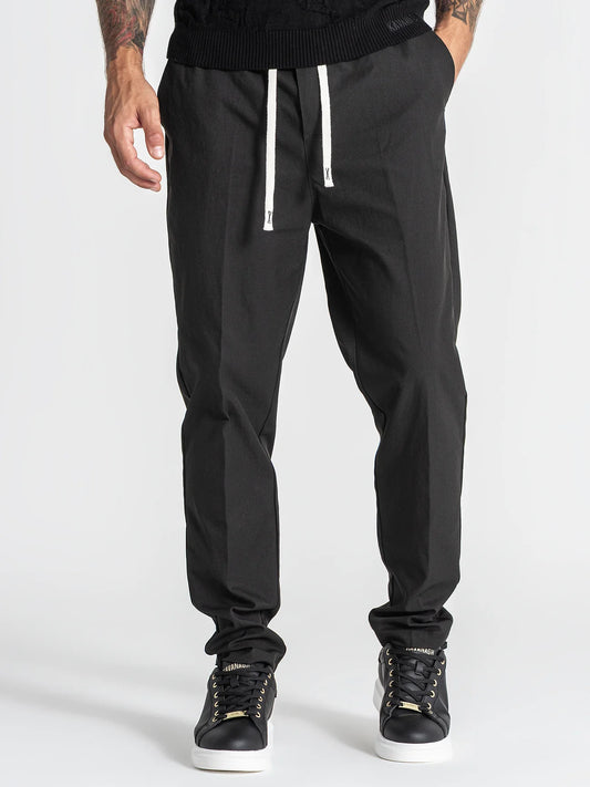 Calça de Tecido Preta com Cordão