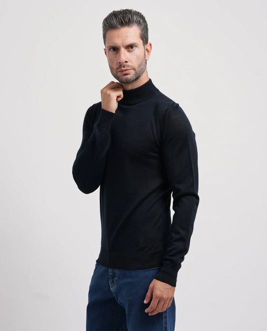 Camisola Meia Gola Azul Lã Merino Yes Zee Yes Zee