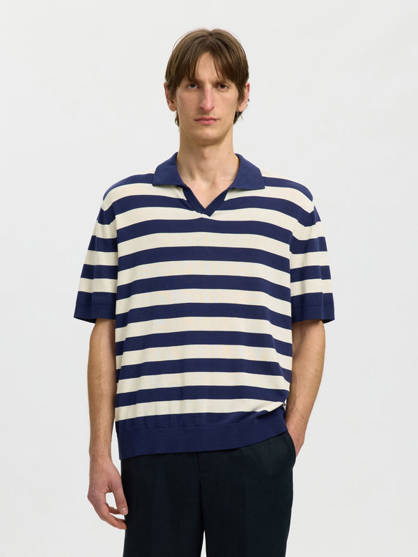 Polo ás Riscas Azul e Branco Selected SS26