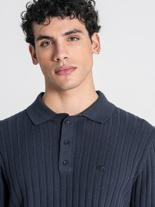 Polo Azul de Malha Texturada Gianni Kavanagh