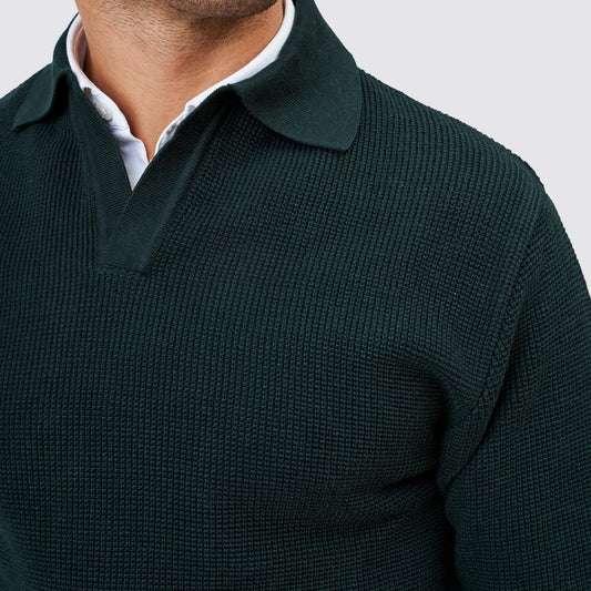 Polo Verde Zolf Tricot Manga Comprida Decote V FW25