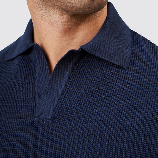 Polo Azul Tricot Manga Comprida Decote V FW25