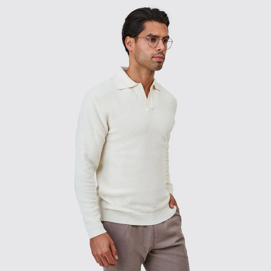 Polo Bege Zolf Tricot Manga Comprida Decote V FW25