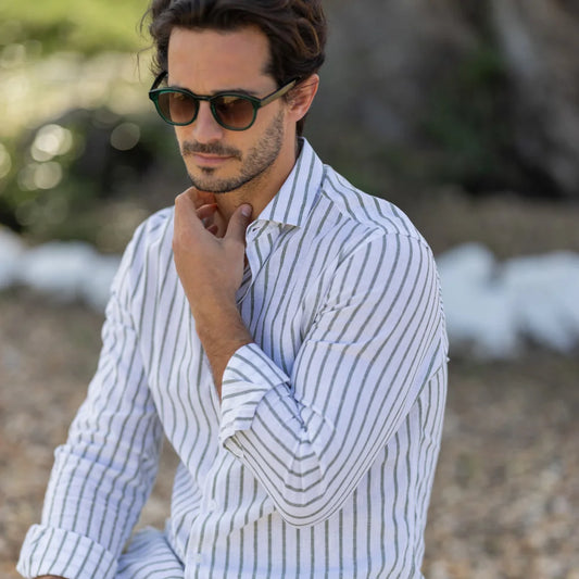 Camisa de Linho Branca e Verde Zolf SS-25