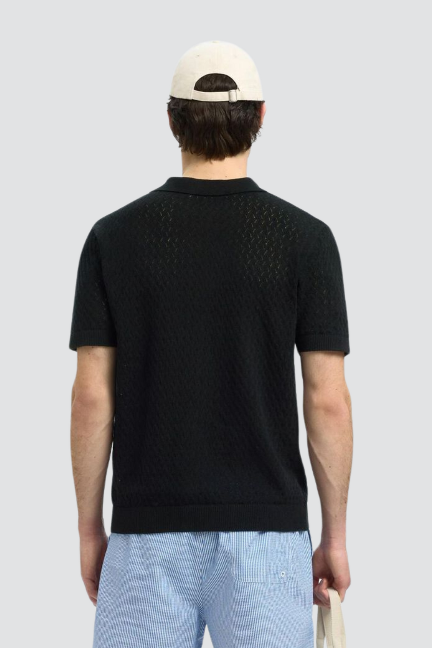 Polo Preto com Gola Aberta Selected SS25