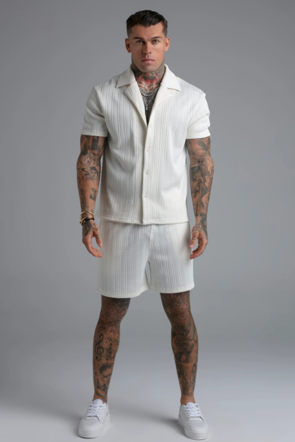 Conjunto Camisa e Calções Branco Texturado
