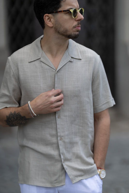 Camisa Linho Manga Curta Bege Antony Morato SS25