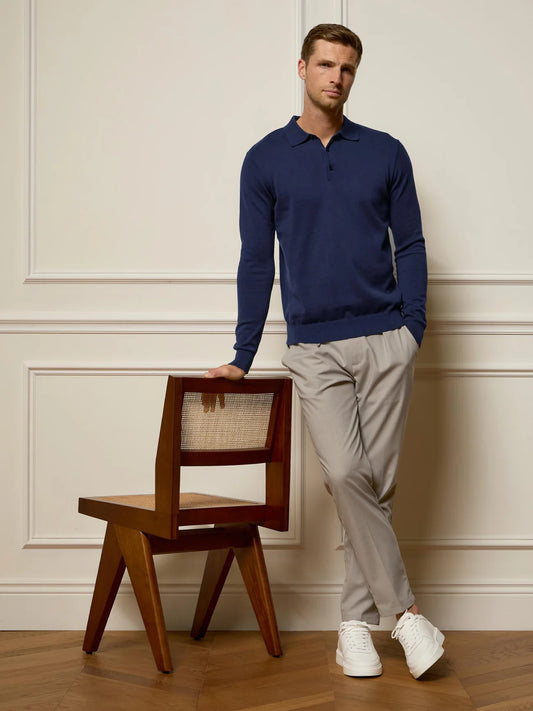 Polo de Manga Comprida Azul Escuro SS26