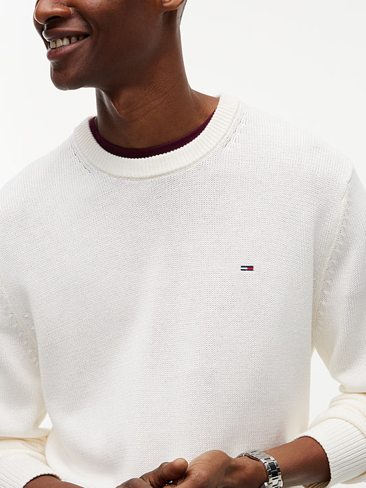 Camisola de Malha Texturada Tommy Hilfiger Slim-Fit Branca Tommy Hilfiger
