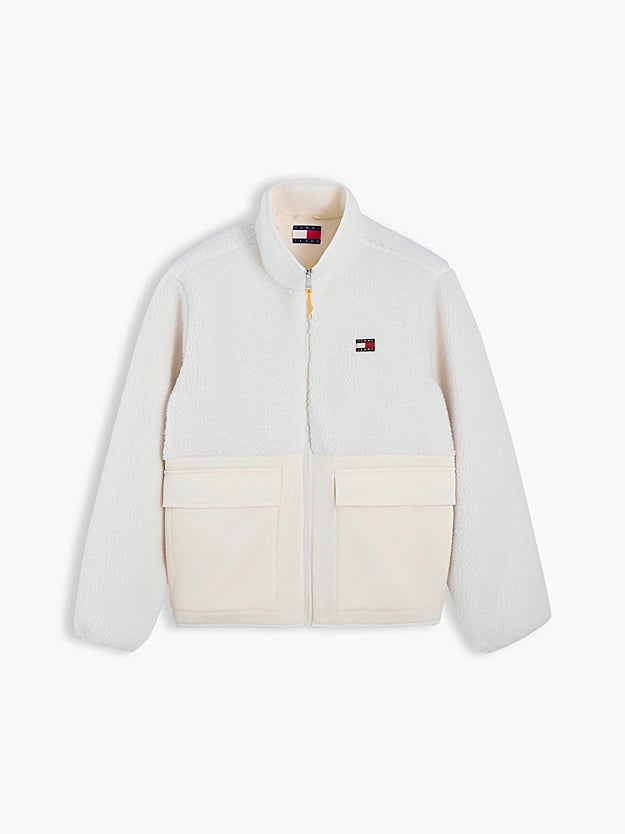 Casaco Teddy Relaxed Tommy Hilfiger com Contraste de Texturas Creme Tommy Hilfiger