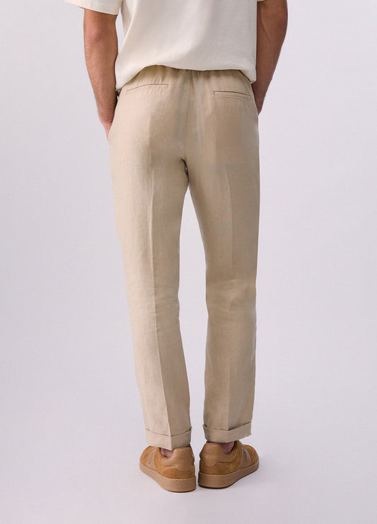 Calça 100% Linho Bege