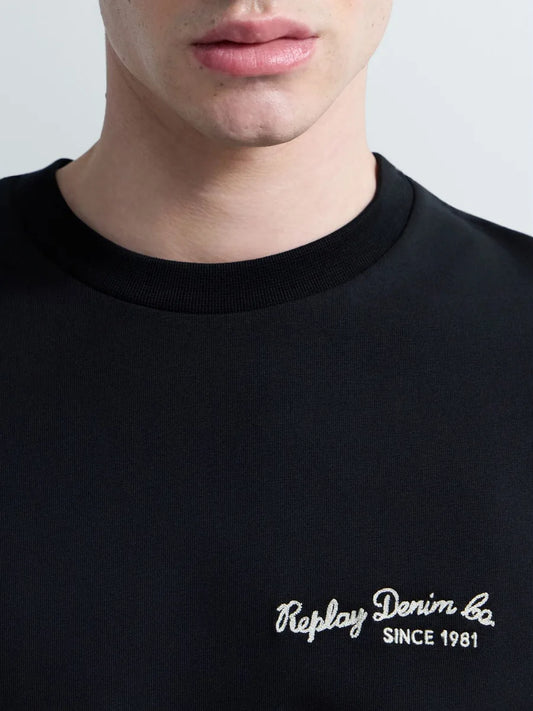 T-shirt Replay Preta com Logótipo Bordado Replay
