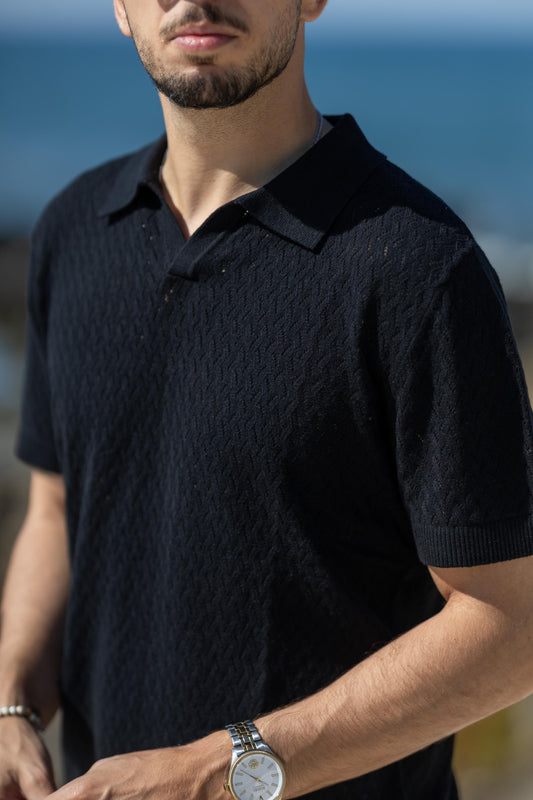 Polo Preto com Gola Aberta Selected SS25