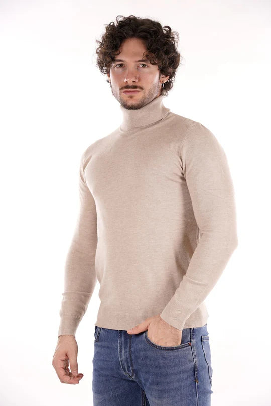 Camisola de Gola Alta Bege Gianni Lupo FW25