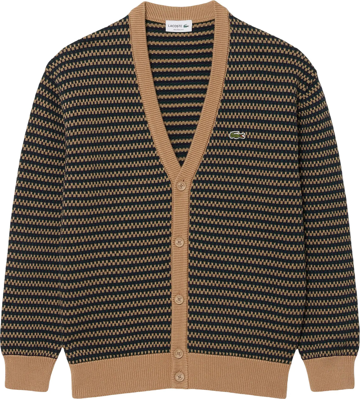 Casaco de Malha Padrão Bicolor Camel e Azul Lacoste Oversized Lacoste