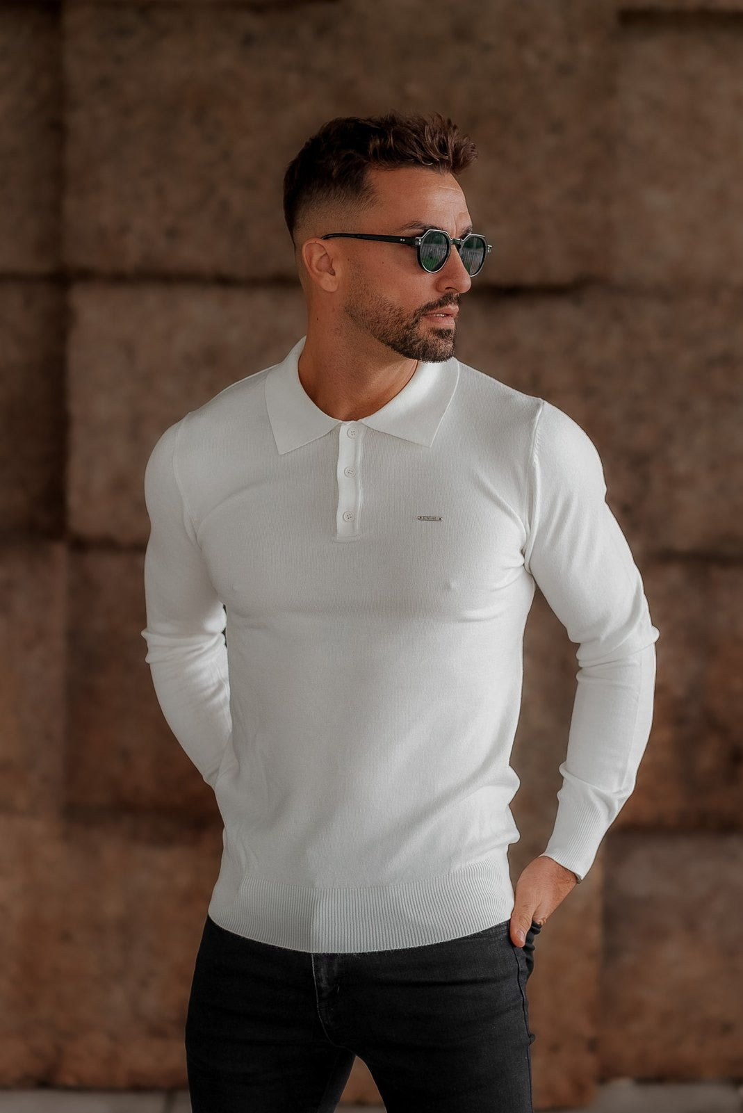 Polo Malha Branco Manga Comprida SS24