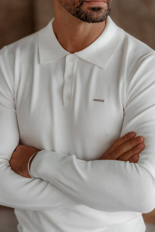 Polo Malha Branco Manga Comprida SS24