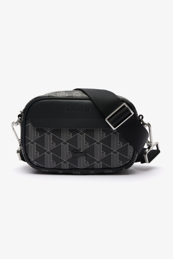 Mala a Tiracolo com Padrão Monograma Lacoste Preto e Cinzento
