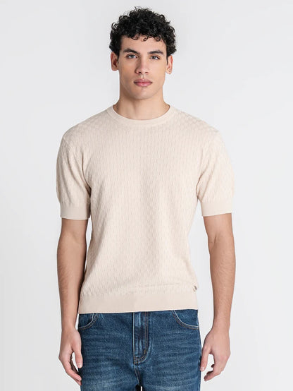 T-shirt de Malha Texturada Bege Gianni Kavanagh Gianni Kavanagh