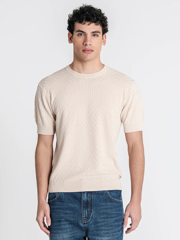 T-shirt de Malha Texturada Bege Gianni Kavanagh