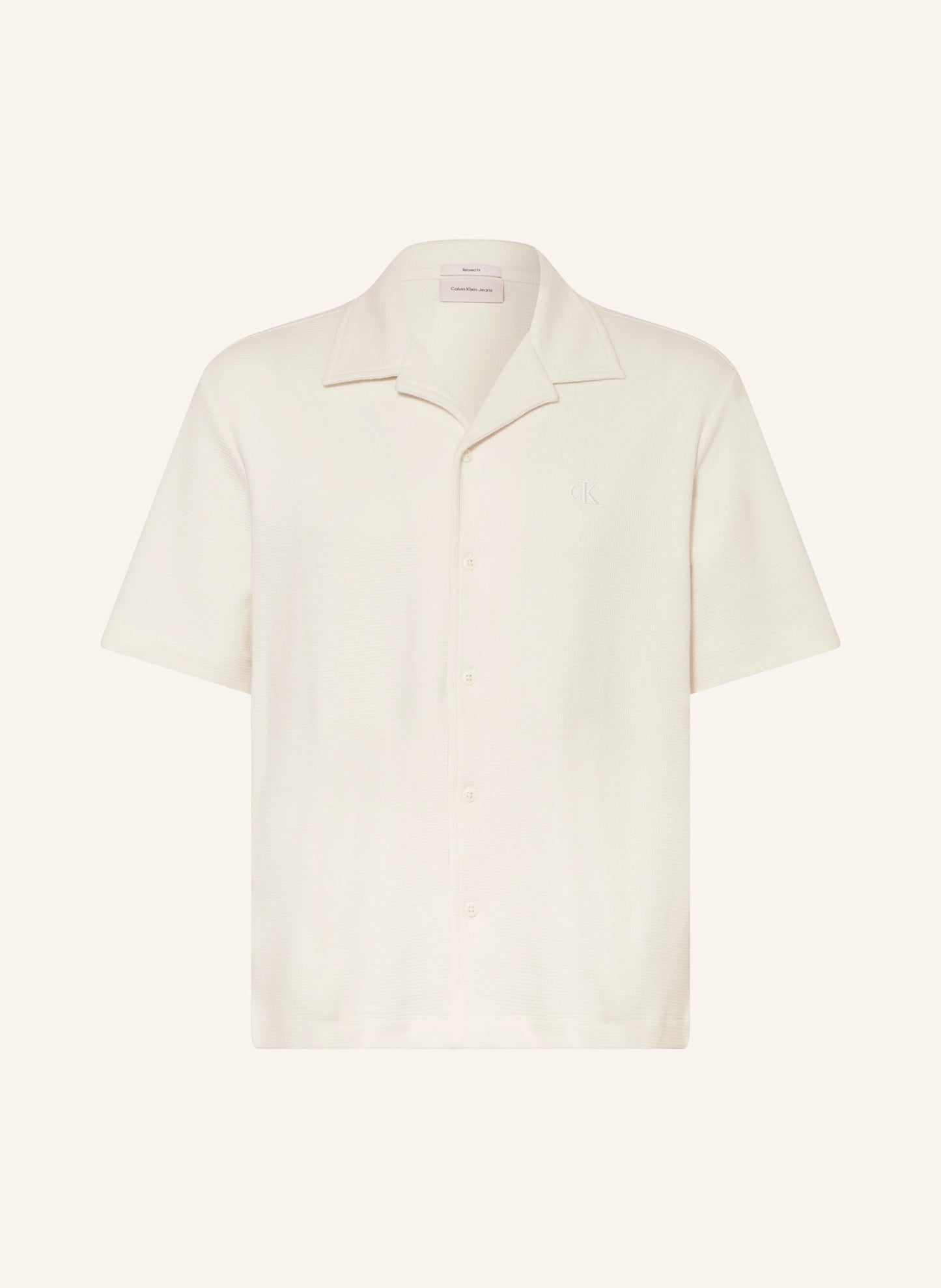Camisa Malha Waffle de Manga Curta Creme