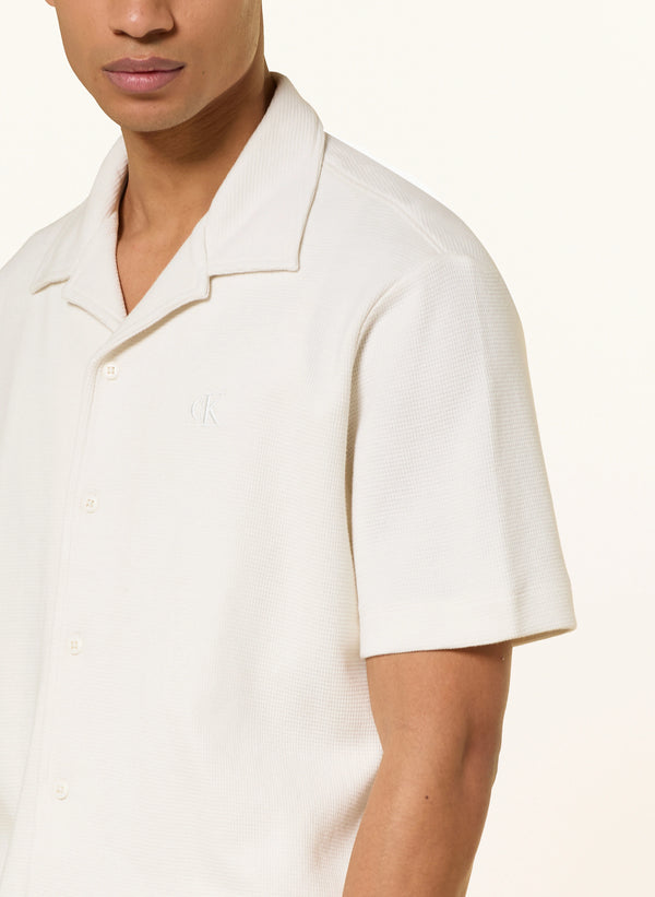 Camisa Malha Waffle de Manga Curta Creme