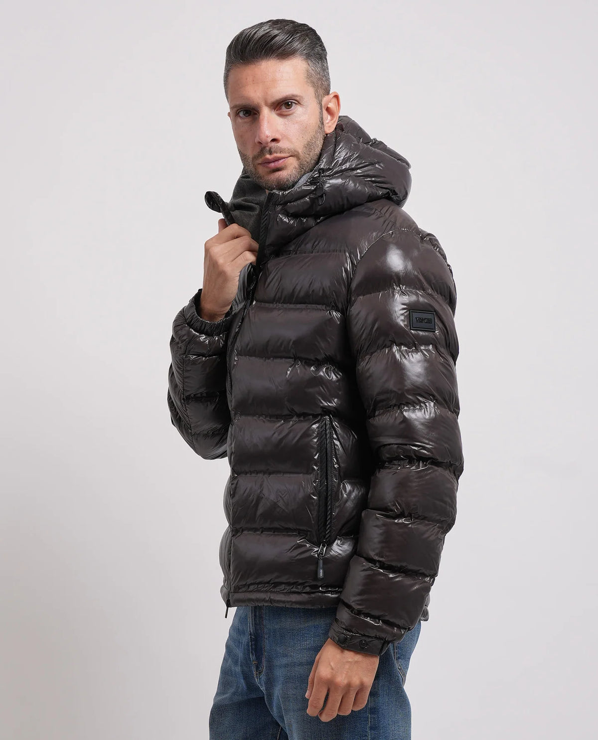 Casaco Acolchoado Yes Zee Termosselado com Capuz Cinzento Escuro Yes Zee