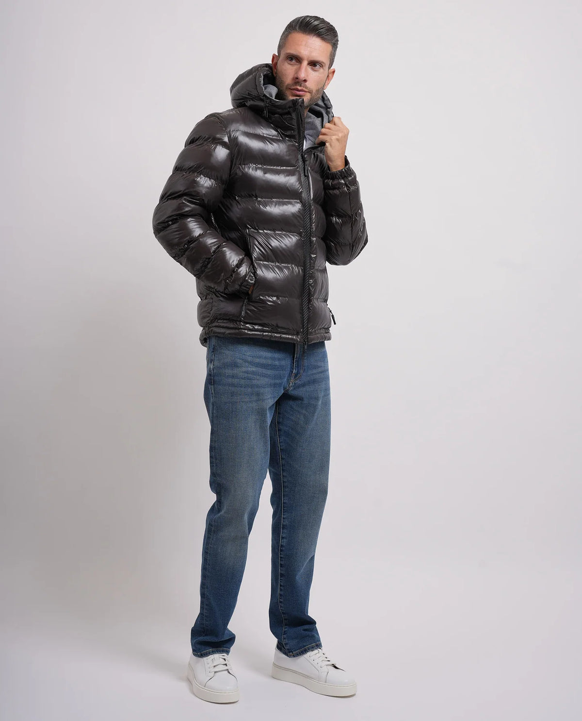 Casaco Acolchoado Yes Zee Termosselado com Capuz Cinzento Escuro Yes Zee
