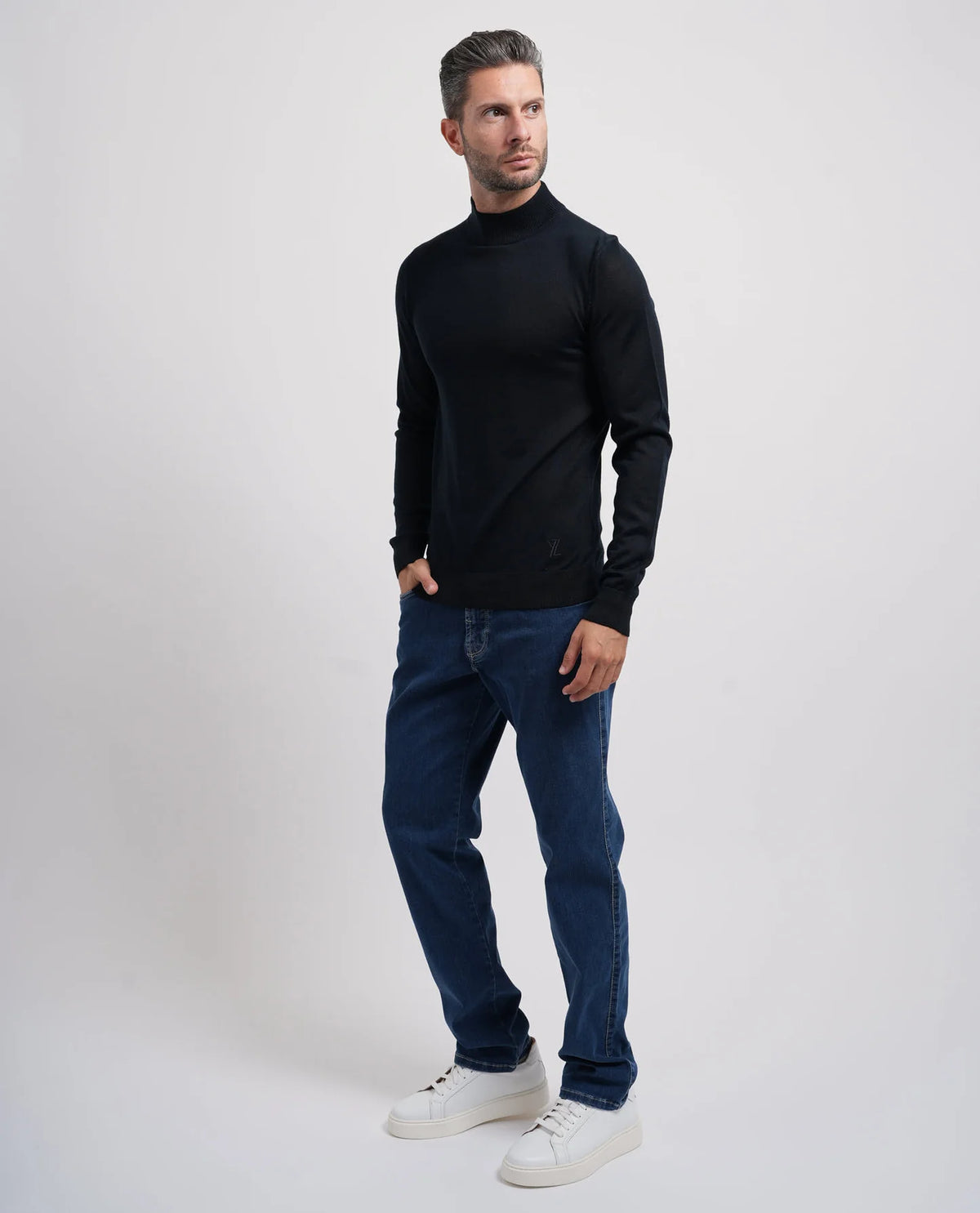 Camisola Meia Gola Azul Lã Merino Yes Zee Yes Zee