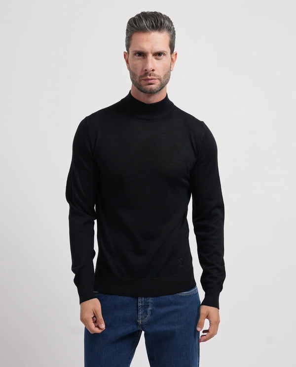 Camisola Meia Gola Preta Lã Merino Yes Zee