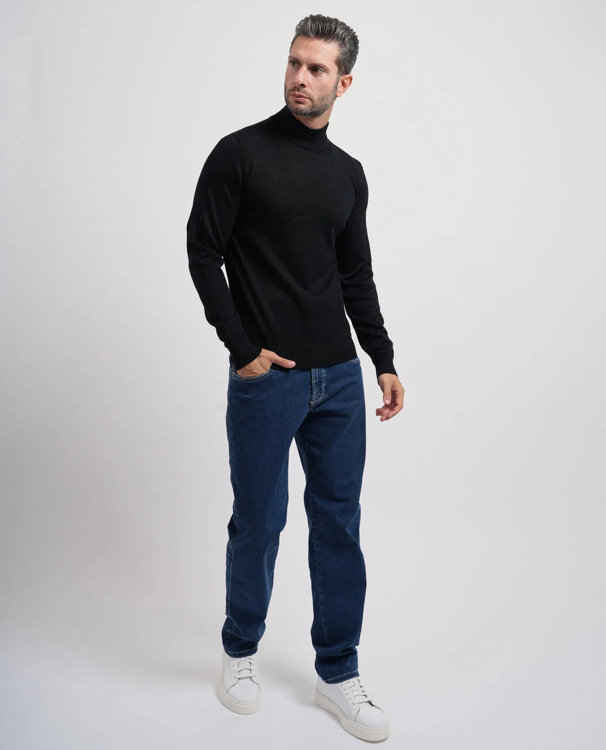 Camisola Meia Gola Preta Lã Merino Yes Zee Yes Zee