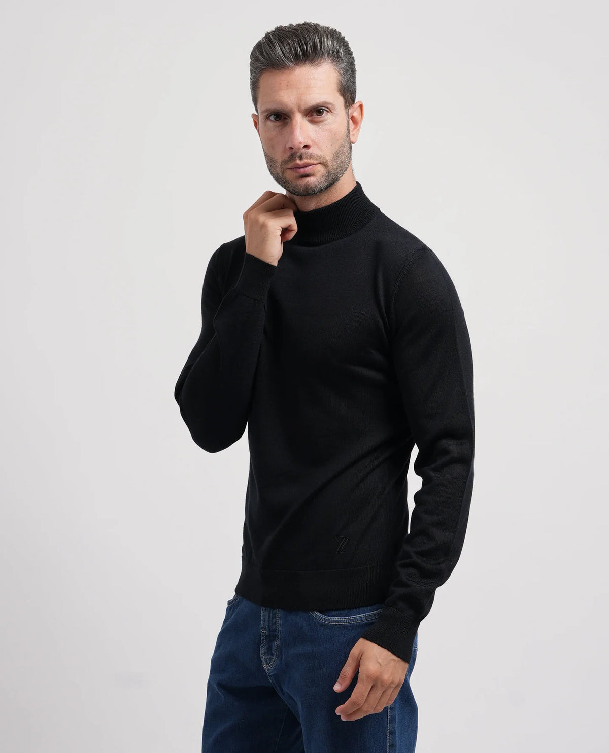 Camisola Meia Gola Preta Lã Merino Yes Zee Yes Zee