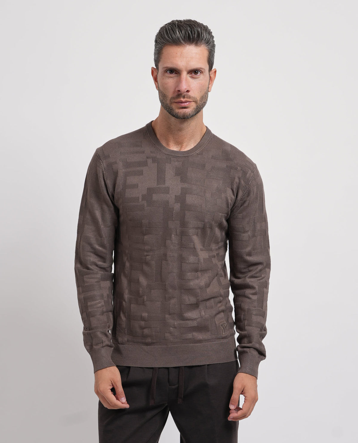 Camisola de Malha com Textura Yes Zee Castanha Yes Zee