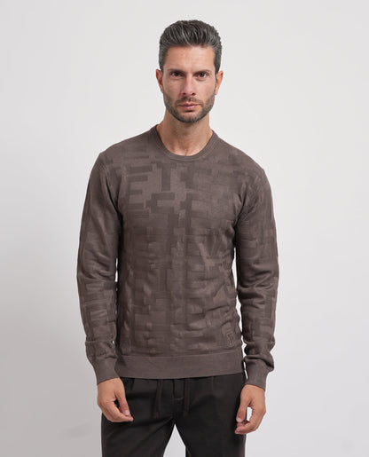 Camisola de Malha com Textura Yes Zee Castanha Yes Zee