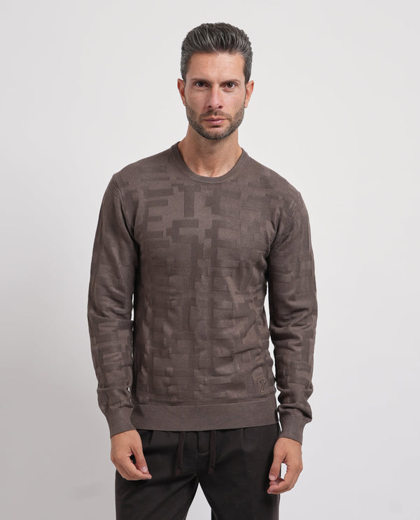 Camisola de Malha com Textura Yes Zee Castanha