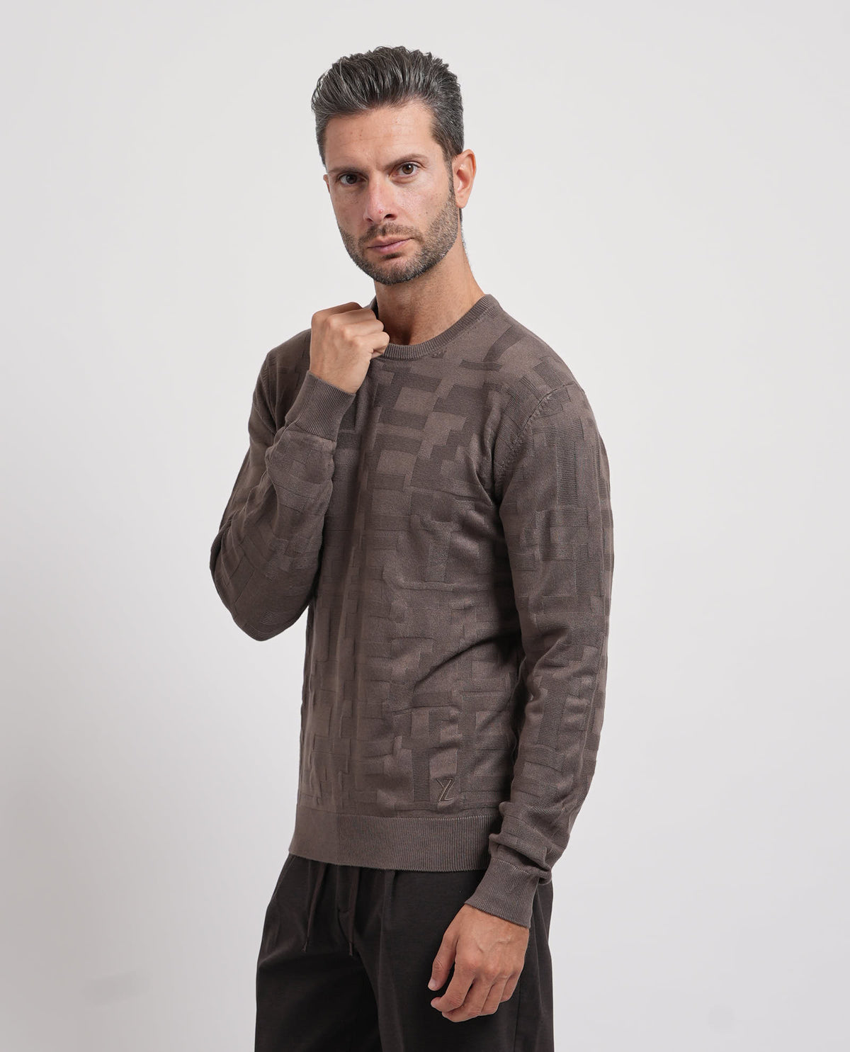 Camisola de Malha com Textura Yes Zee Castanha Yes Zee