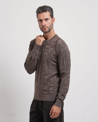 Camisola de Malha com Textura Yes Zee Castanha Yes Zee