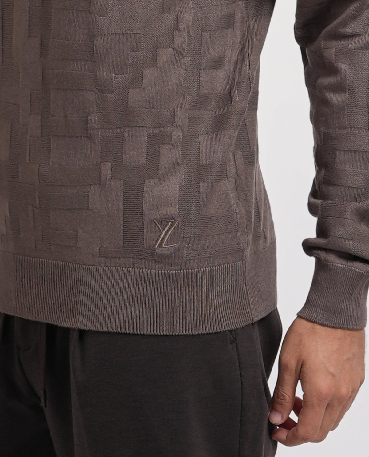 Camisola de Malha com Textura Yes Zee Castanha Yes Zee