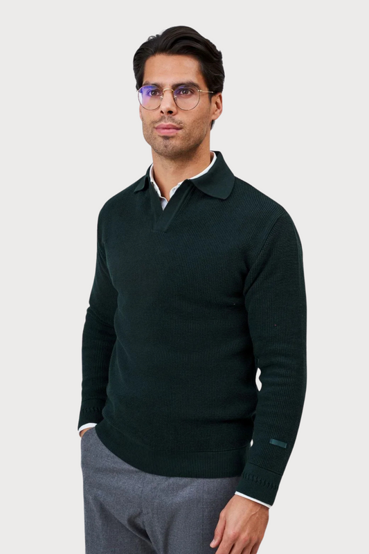 Polo Verde Zolf Tricot Manga Comprida Decote V FW25