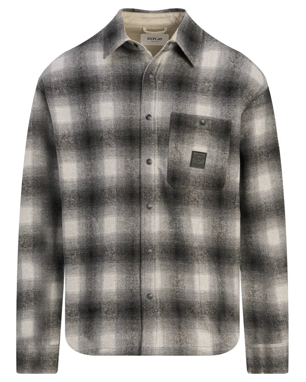 Sobrecamisa Replay Preta e Cinzenta com Padrão de Xadrez