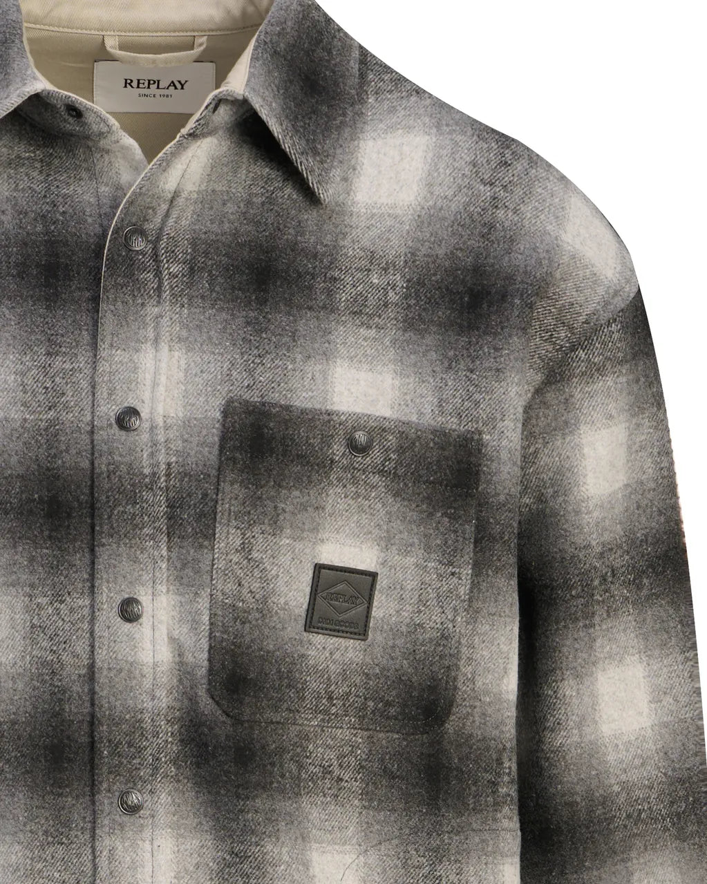 Sobrecamisa Replay Preta e Cinzenta com Padrão de Xadrez Replay