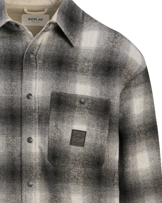Sobrecamisa Replay Preta e Cinzenta com Padrão de Xadrez Replay