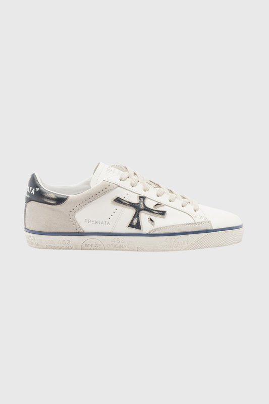 Sapatilhas Premiata Steven Brancas e Cinza SS26