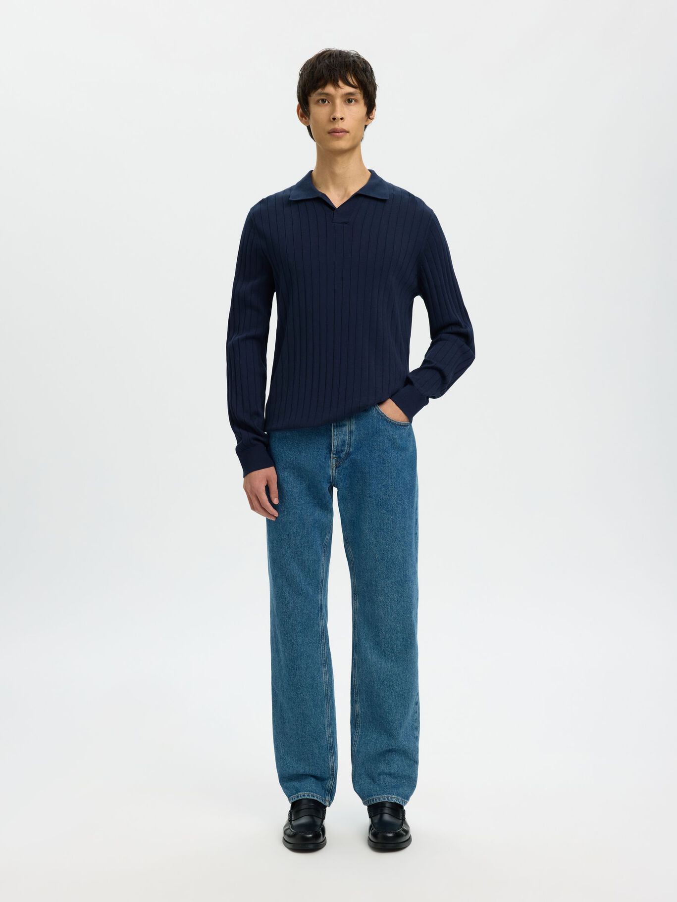 Polo de Manga Comprida Azul Selected SS26
