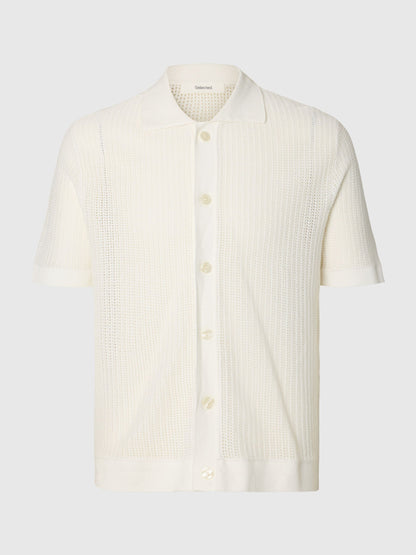 Camisa em Tecido Estruturado de Manga Curta Branca Selected