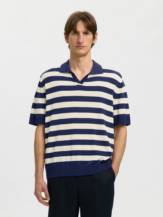 Polo ás Riscas Azul e Branco Selected SS26