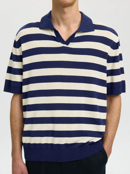 Polo às Riscas Azul e Branco Selected