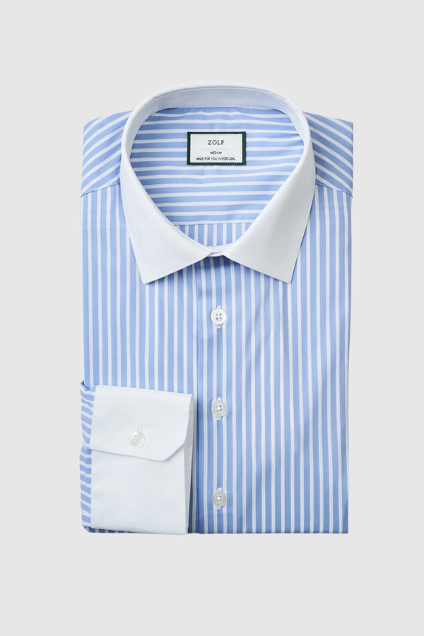 Camisa Clássica  Branca e Azul Claro