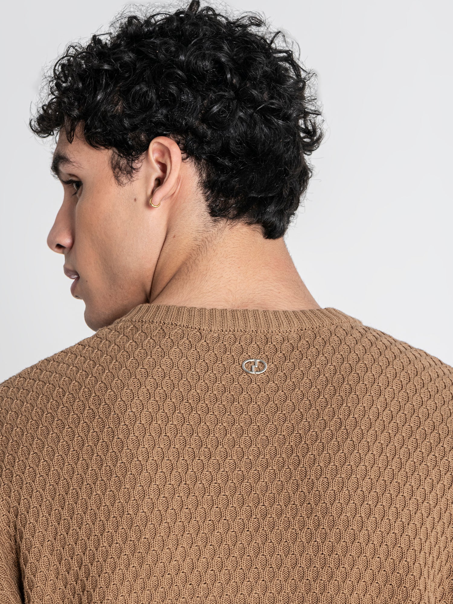 Camisa Taupe de Malha Texturada Gianni Kavanagh