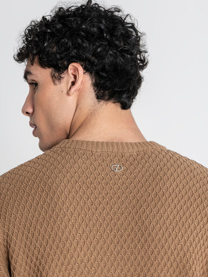 Camisa Taupe de Malha Texturada Gianni Kavanagh